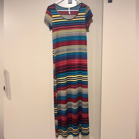 Vintage Mi Manchi Retro Rainbow Stripe Short Sleeve Y2K Maxi Dress Small Artsy - Picture 7 of 9